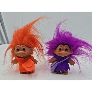 DAM Troll 2005 Doll 2 Pink Hair Orange Purple Neon Tunic Vtg Y2K Toy Figures